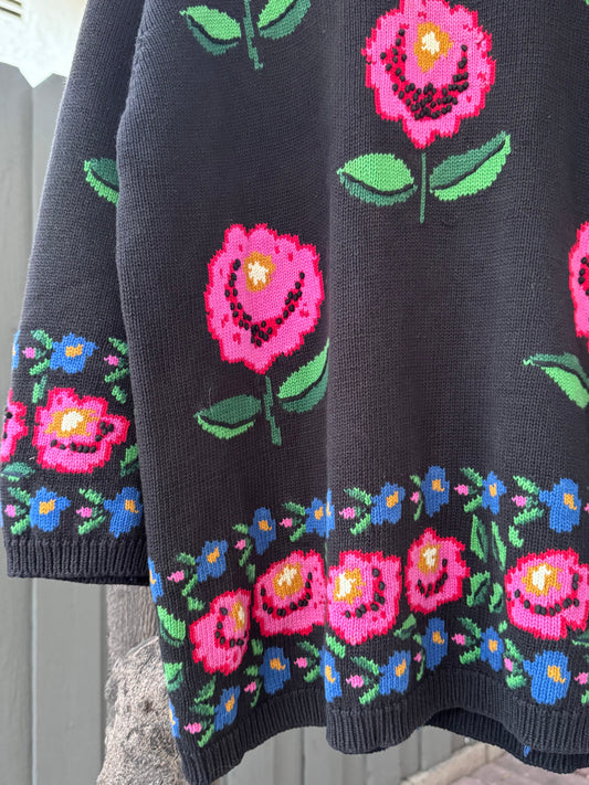 Vtg Adrienne Vittadini 80s-90s Oversized Floral Knit Pullover Sweater Sz 3 (2X)