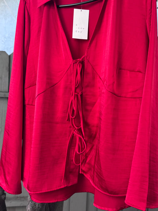 NEW A New Day Tie-Front Bright Red Satin Blouse Sz 2X