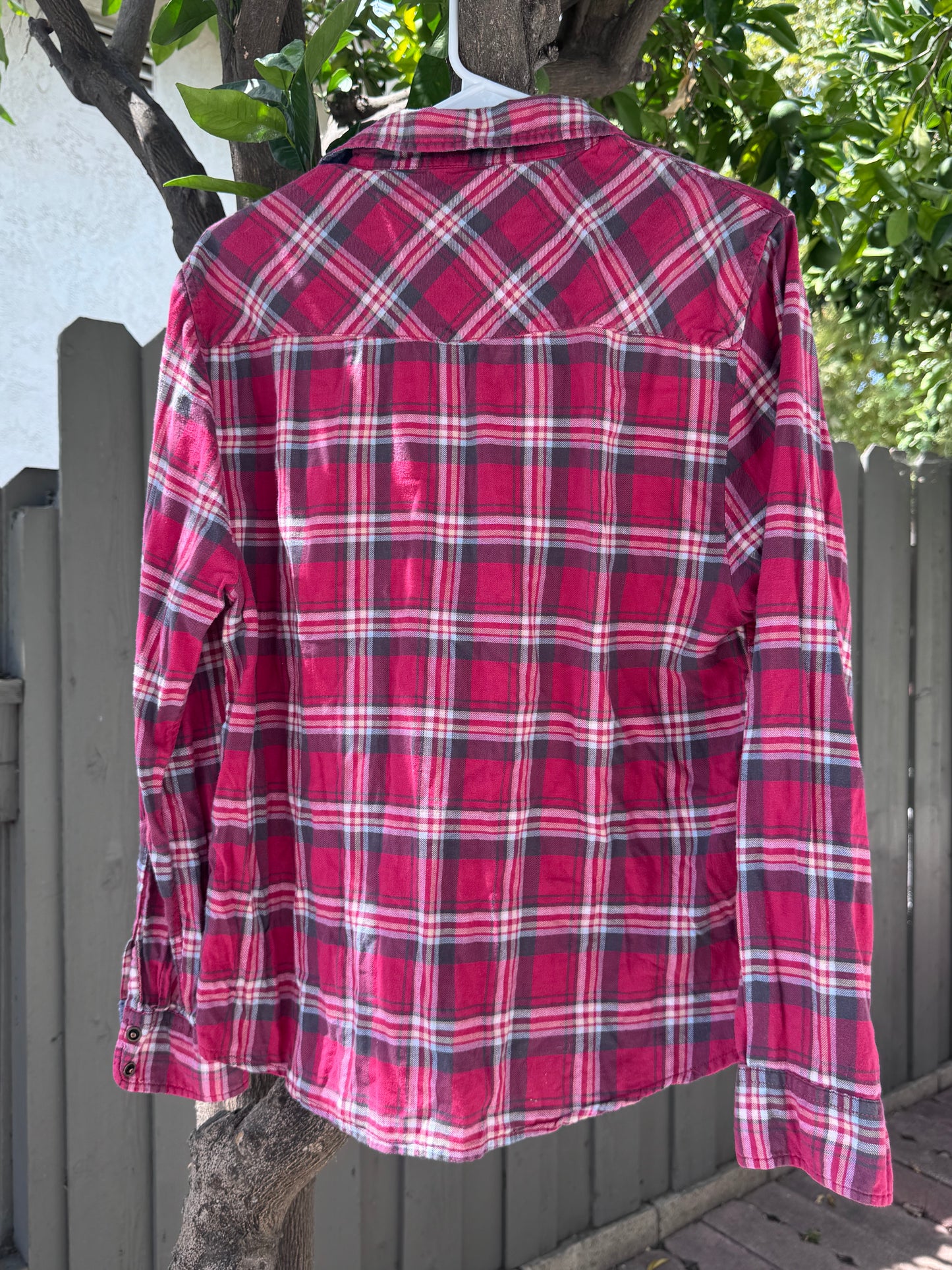 JACHS Girlfriend Red Plaid Flannel Western Button Down Shirt Sz L