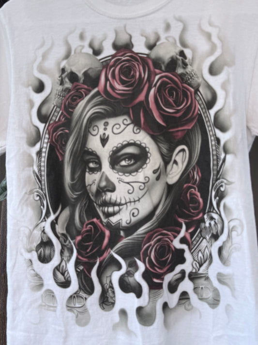 Y2k Vibe Lady Sugar Skull Graphic Tee Sz S