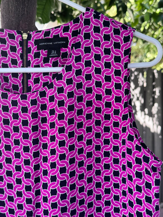 Adrienne Vittadini Geometric Chain Print Shift Dress – Size 12