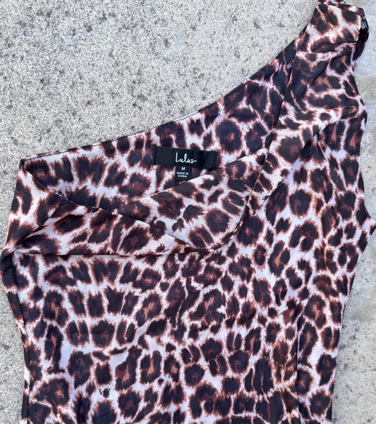 Lulus One-Shoulder Leopard Print Bodysuit – Size M