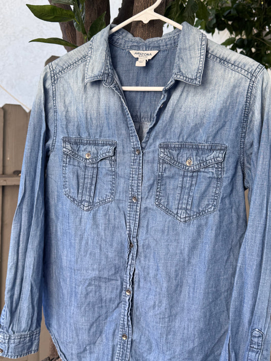 Arizona Jean Co. Chambray Denim Button-Up Shirt Sz S