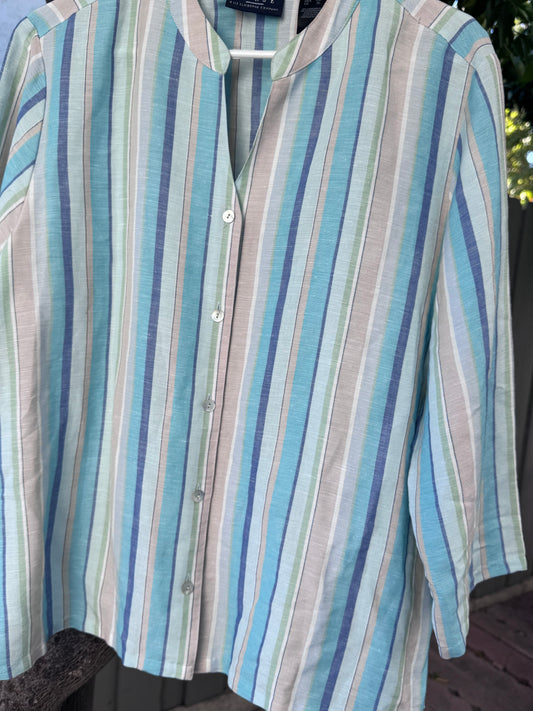 Vtg 90’s Crazy Horse by Liz Claiborne Linen Blend Striped Button Up Blouse Sz XL