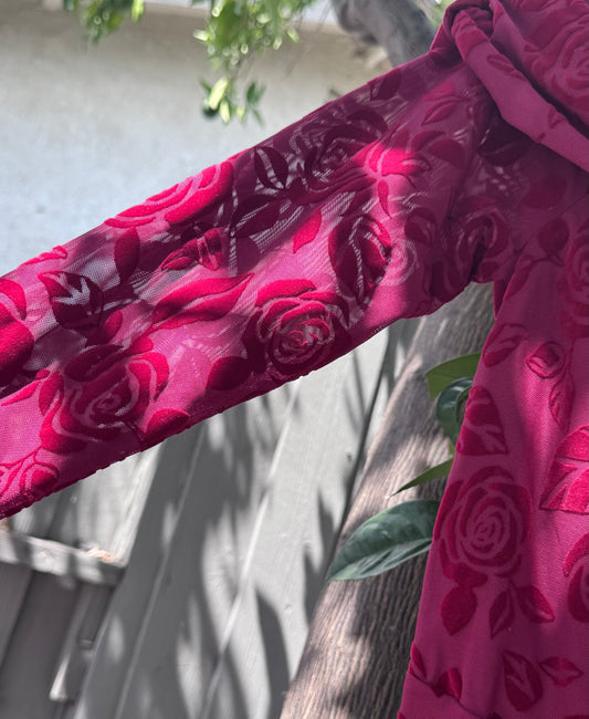 NEW Wild Fable Rose Velvet Floral Mesh Long Sleeve Dress Sz M