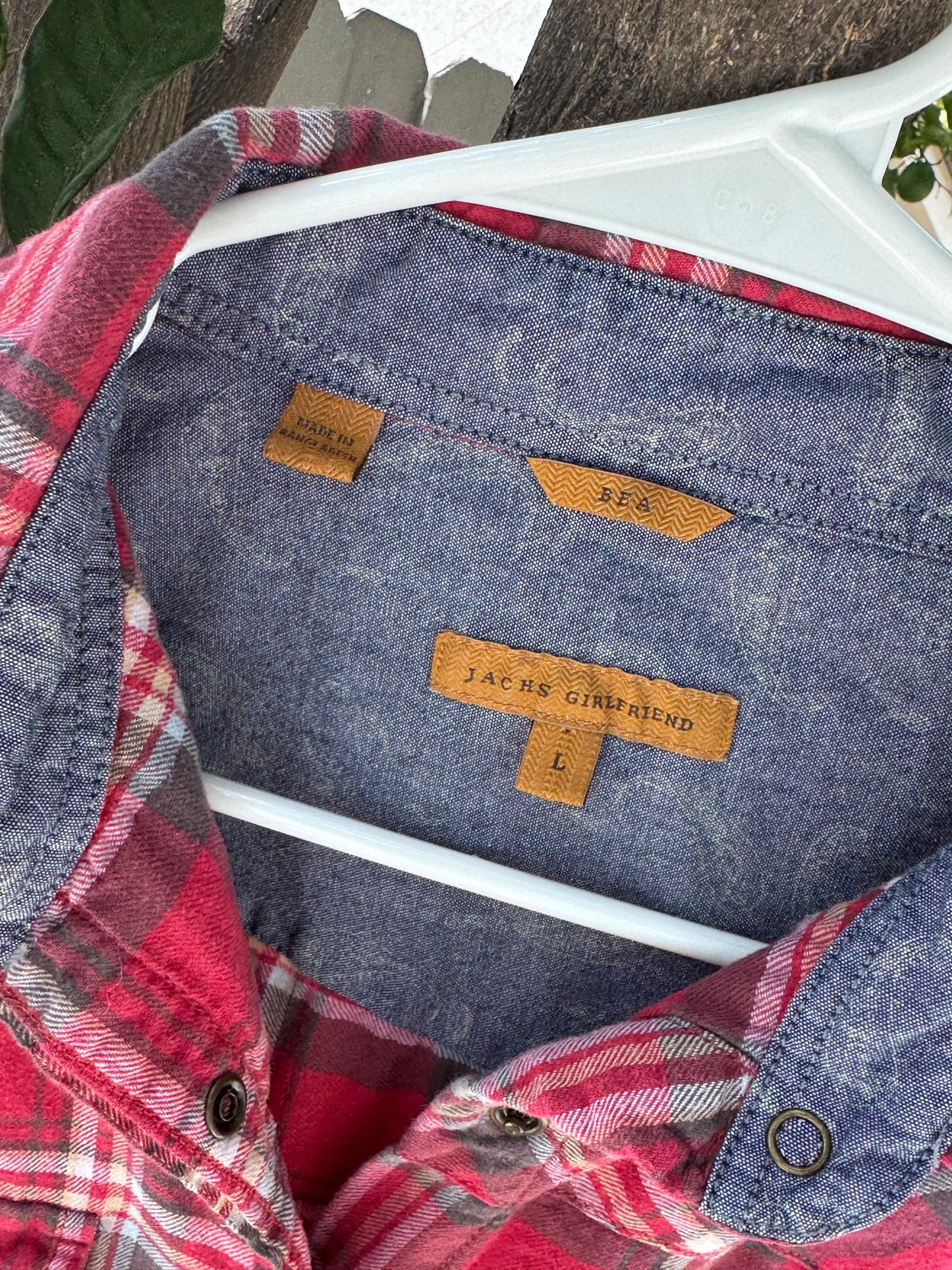JACHS Girlfriend Red Plaid Flannel Western Button Down Shirt Sz L