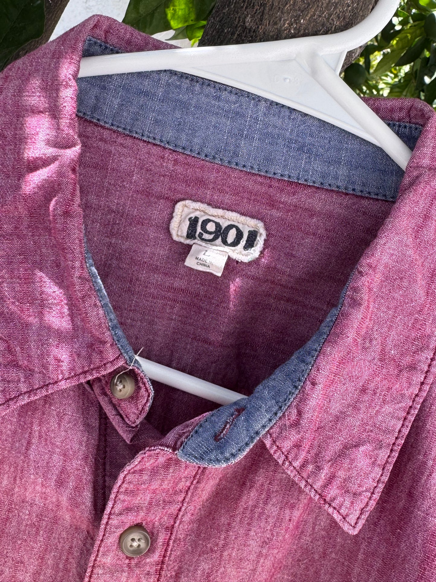 1901 Men’s Chambray Short Sleeve Button-Up Shirt Sz L