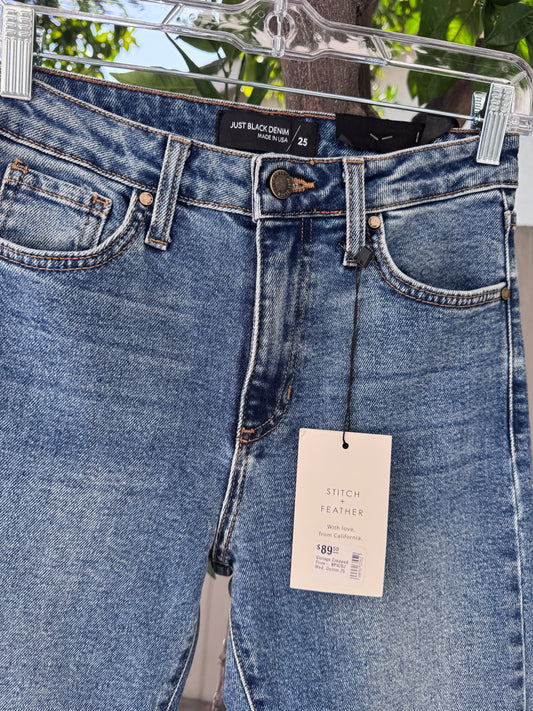 NEW Just Black Denim Vintage Cropped Frayed Hem Jeans Sz 25