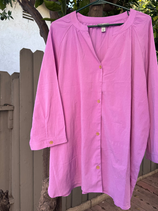 Catherines Magenta Button Front Blouse 3/4 Sleeve Tunic Top Sz 1X