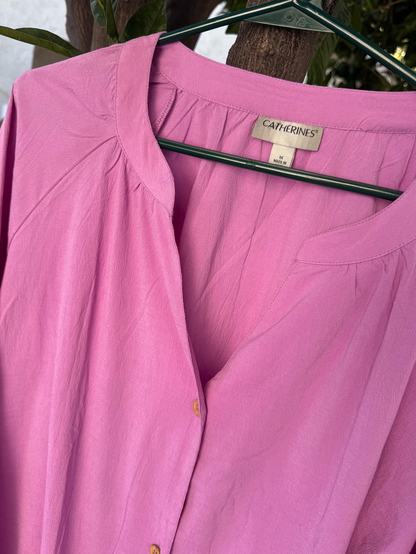 Catherines Magenta Button Front Blouse 3/4 Sleeve Tunic Top Sz 1X