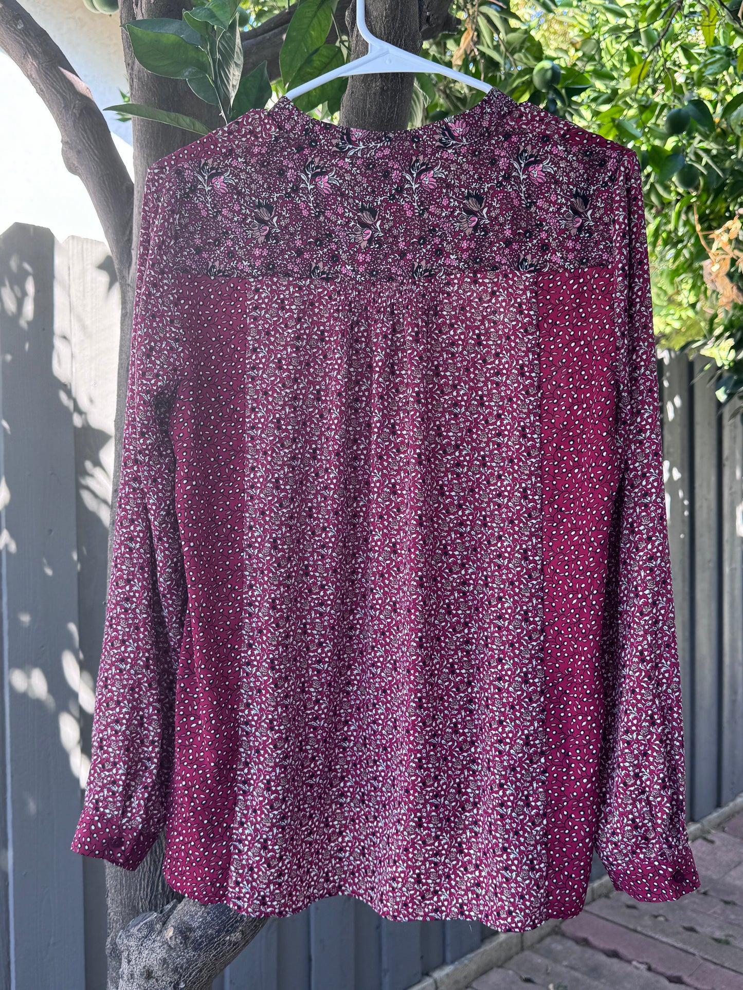 Zara Basic Burgundy Floral Patchwork Blouse – Size L