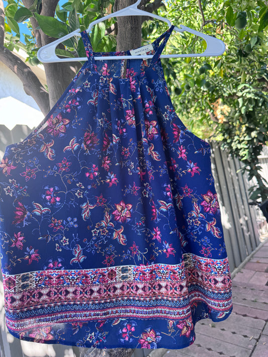Monteau Navy Floral Boho Halter Top – Size L