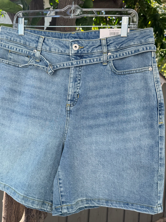NEW Style & Co High Rise Belted Denim Shorts Women’s Sz 14