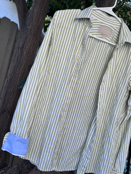 Banana Republic Oxford Green & White Striped Shirt Sz S