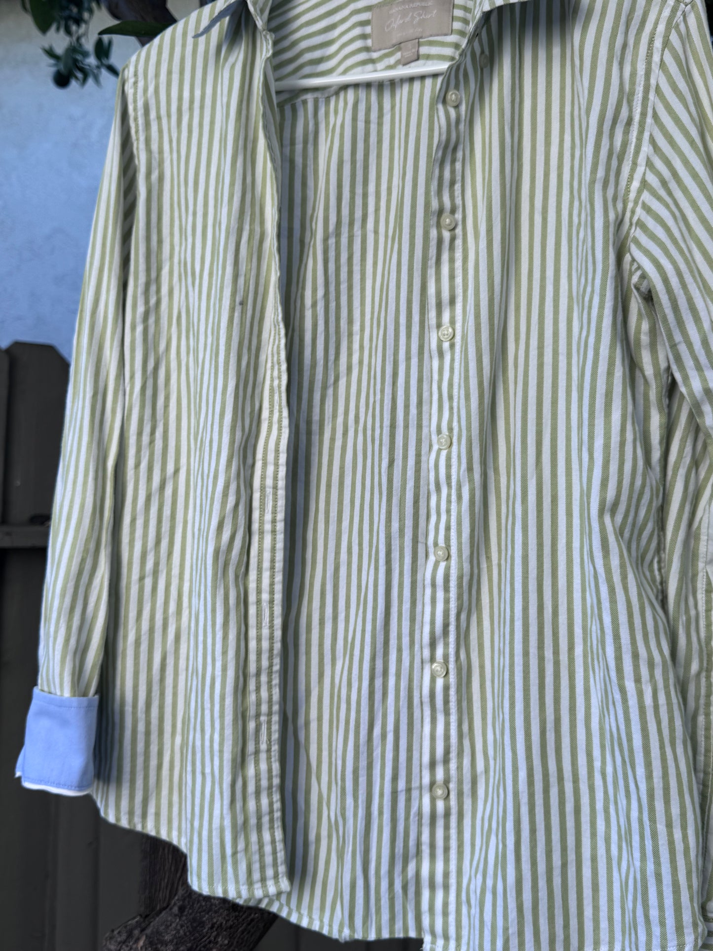 Banana Republic Oxford Green & White Striped Shirt Sz S