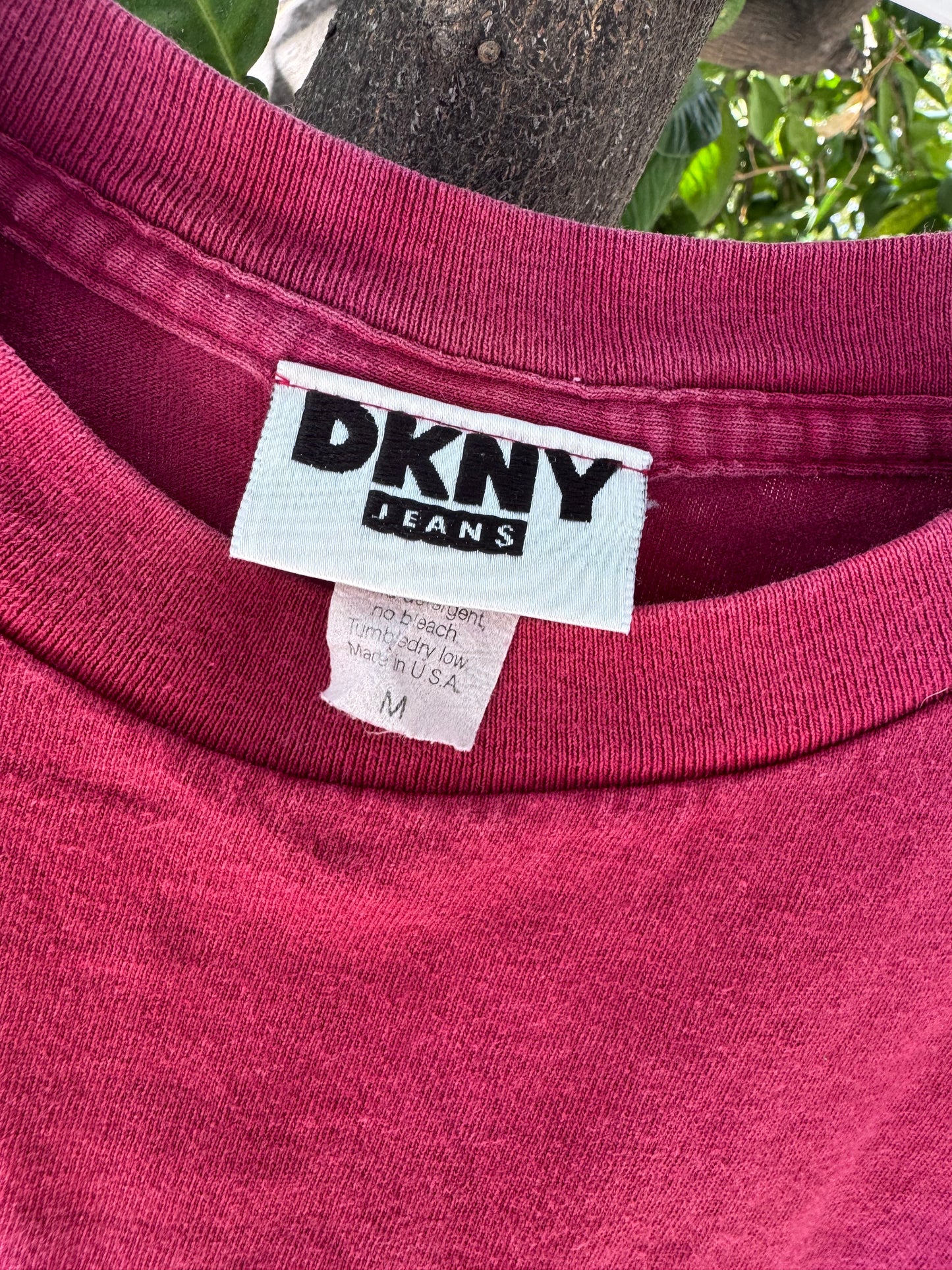 Vtg 90’s Single Stitch DKNY Jeans Burgundy Tee Sz M