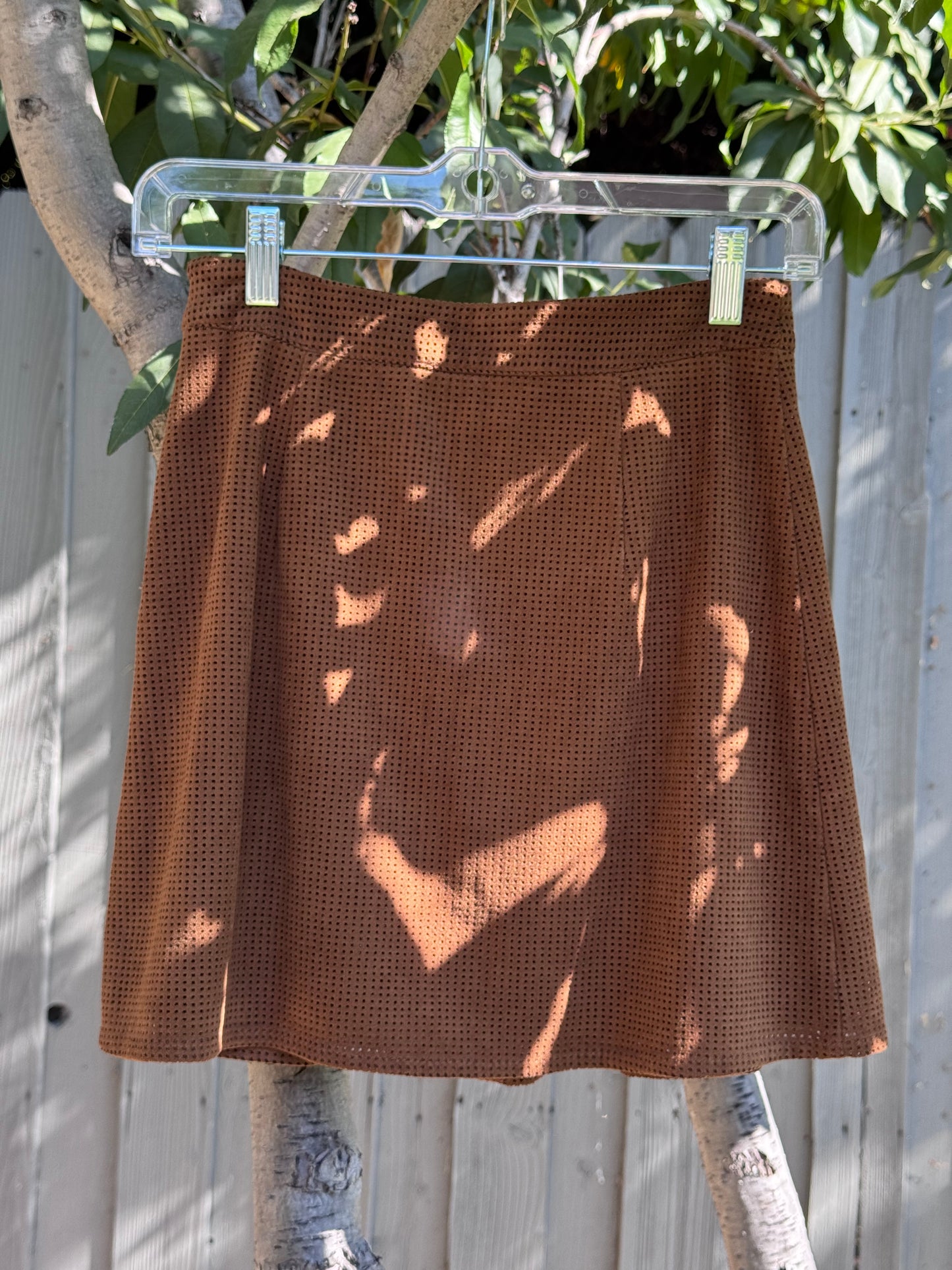 ZARA Basic Brown Faux Suede Perforated Button-Front Mini Skirt Size XS