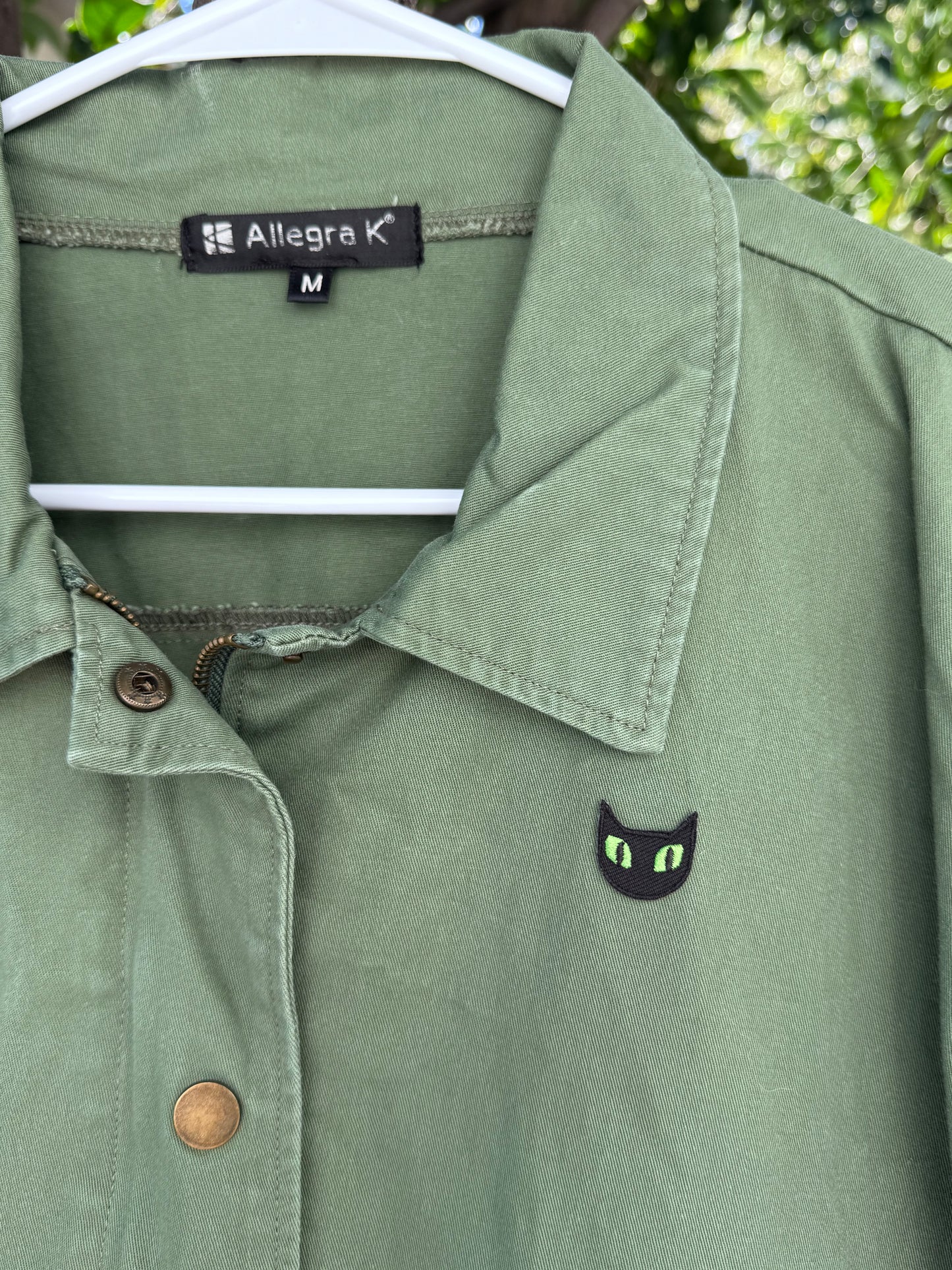 Allegra K Green Utility Jacket with Cat Patch Sz M