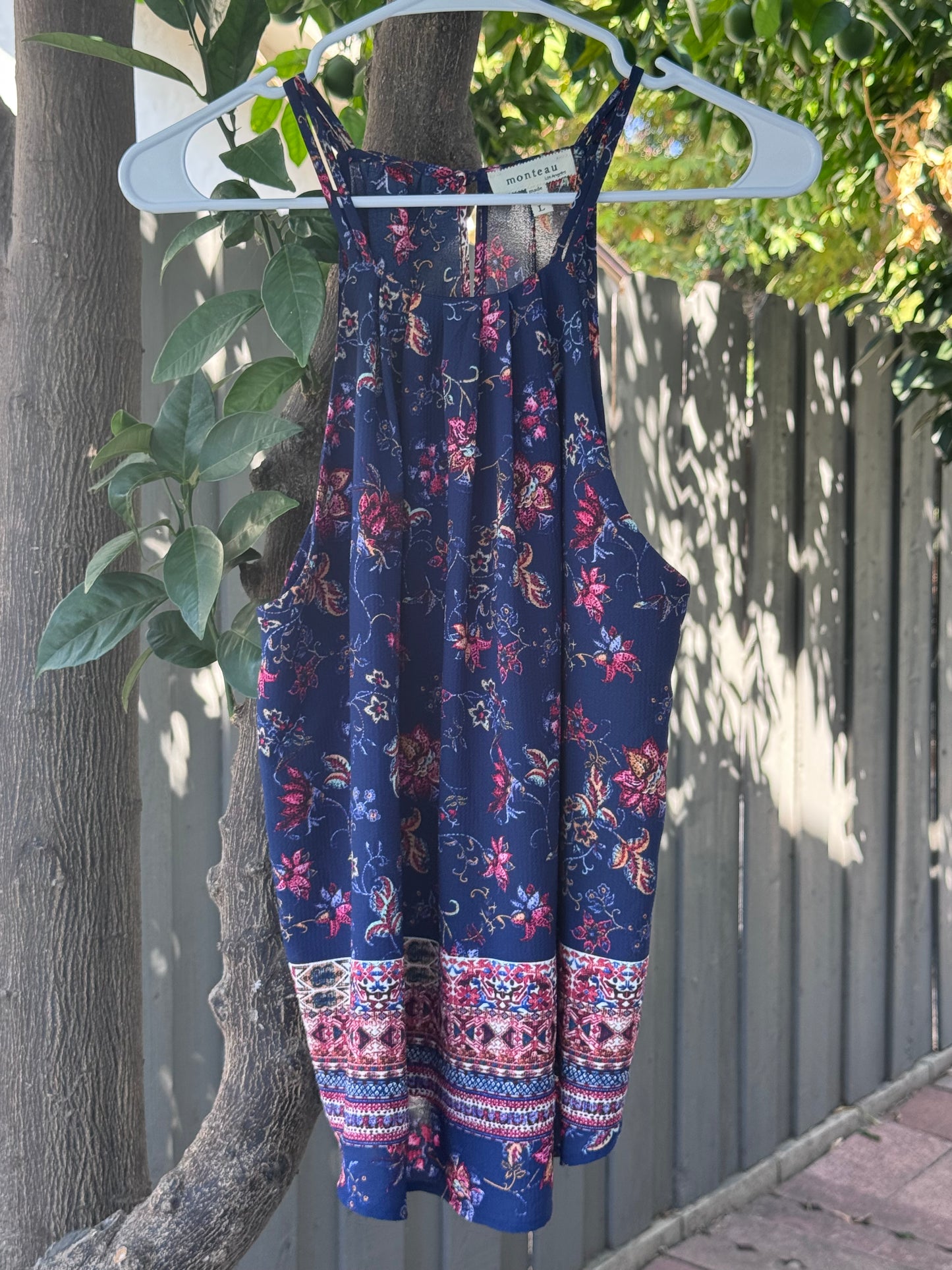 Monteau Navy Floral Boho Halter Top – Size L
