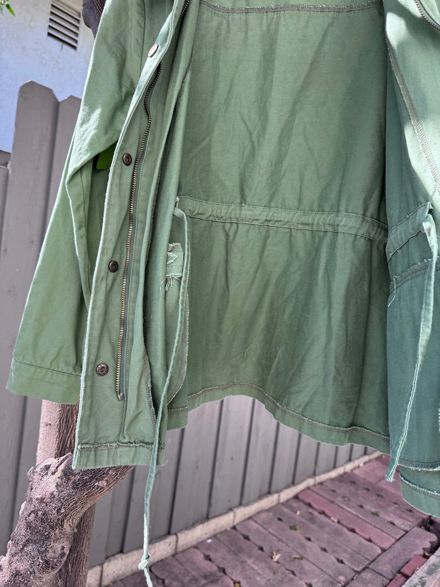 Allegra K Green Utility Jacket with Cat Patch Sz M