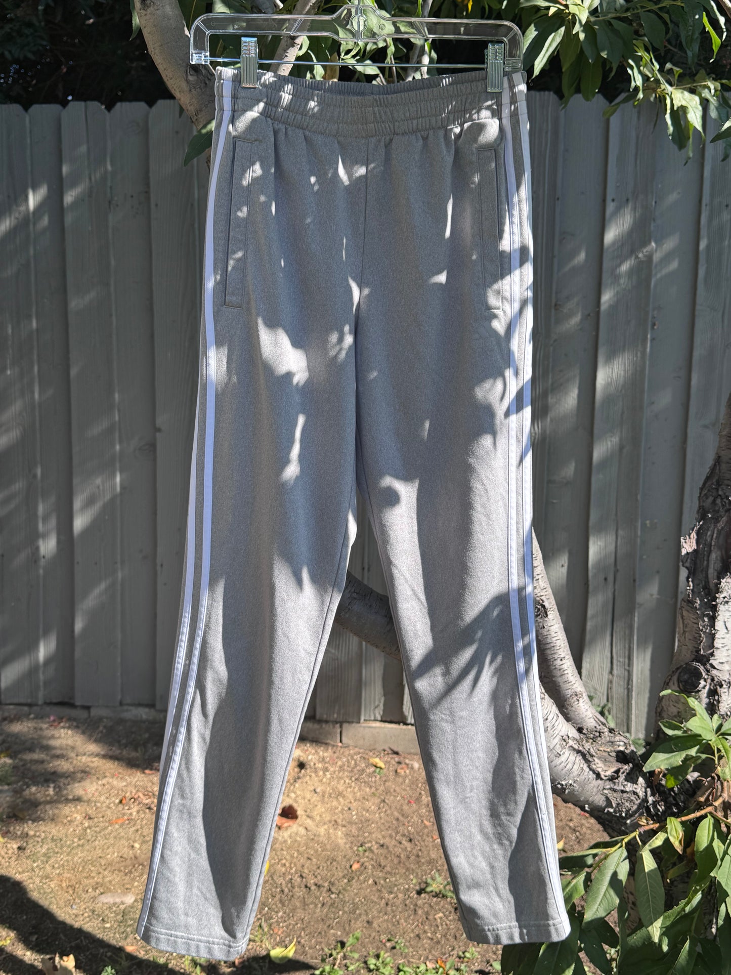 Adidas Gray Track Pants with White Stripes Sz S