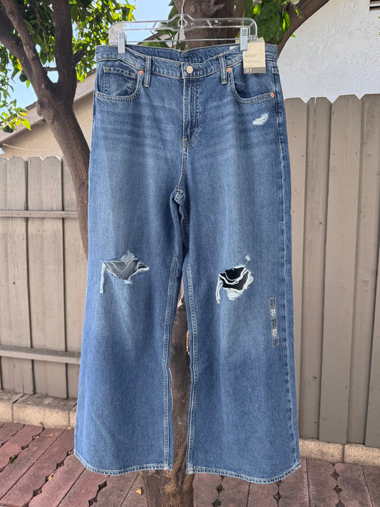 GAP Baggy Mid Rise Distressed Wide Leg Jeans Women’s Sz 31