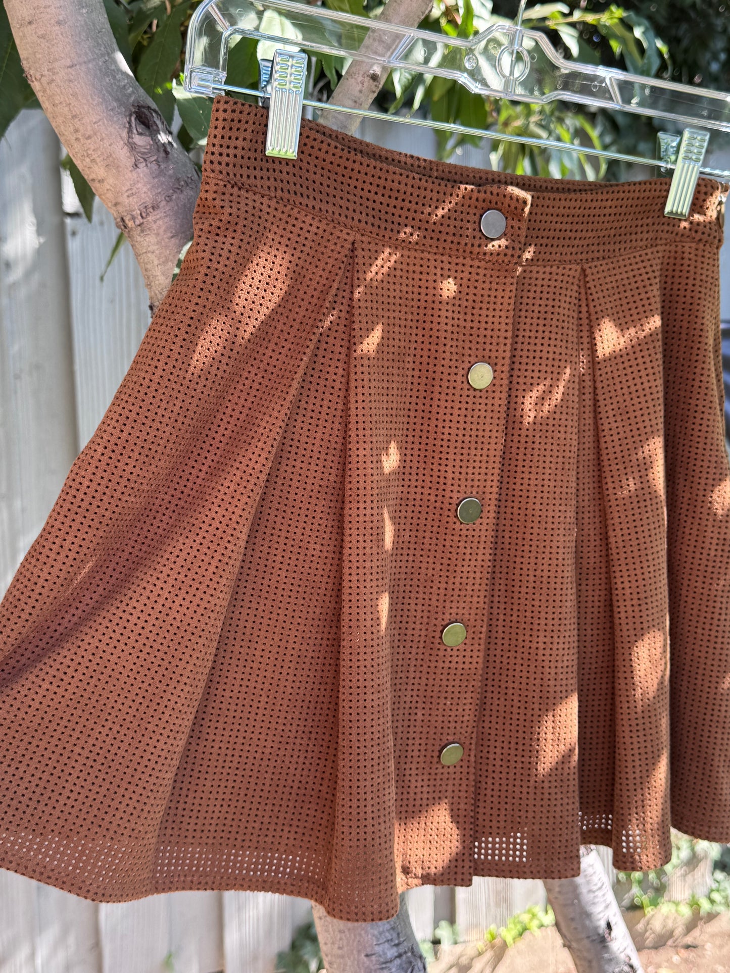ZARA Basic Brown Faux Suede Perforated Button-Front Mini Skirt Size XS
