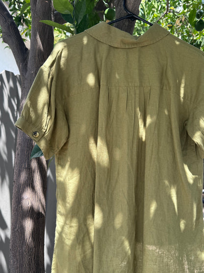 NEW Nicole Miller New York Olive Green Button Front Linen Blend Blouse Sz S