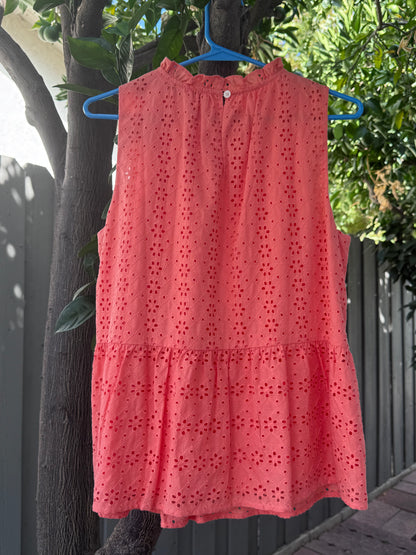 LOFT Coral Eyelet Sleeveless Peplum Top – Sz Small