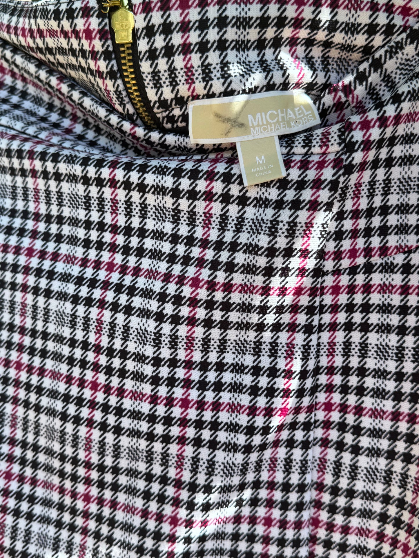 Michael Kors Plaid Pencil Skirt with Gold Zipper Sz M