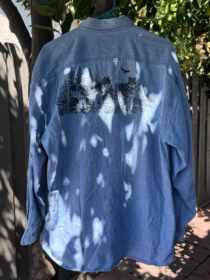 Vintage Wolf Graphic Denim Shirt 1990s Most Wanted Sz XL