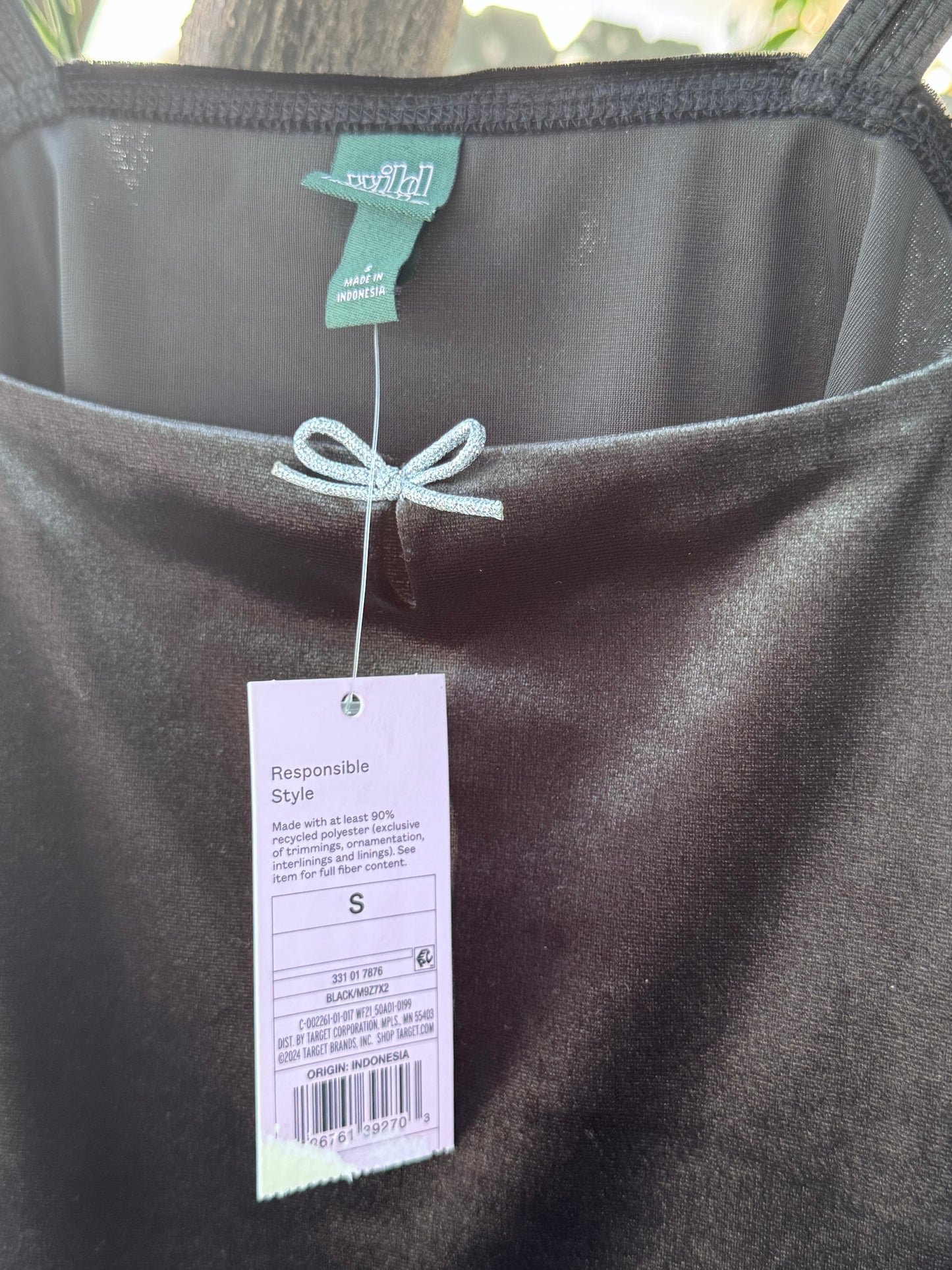 NEW Wild Fable Black Velvet Bow Crop Tank Top – Size S