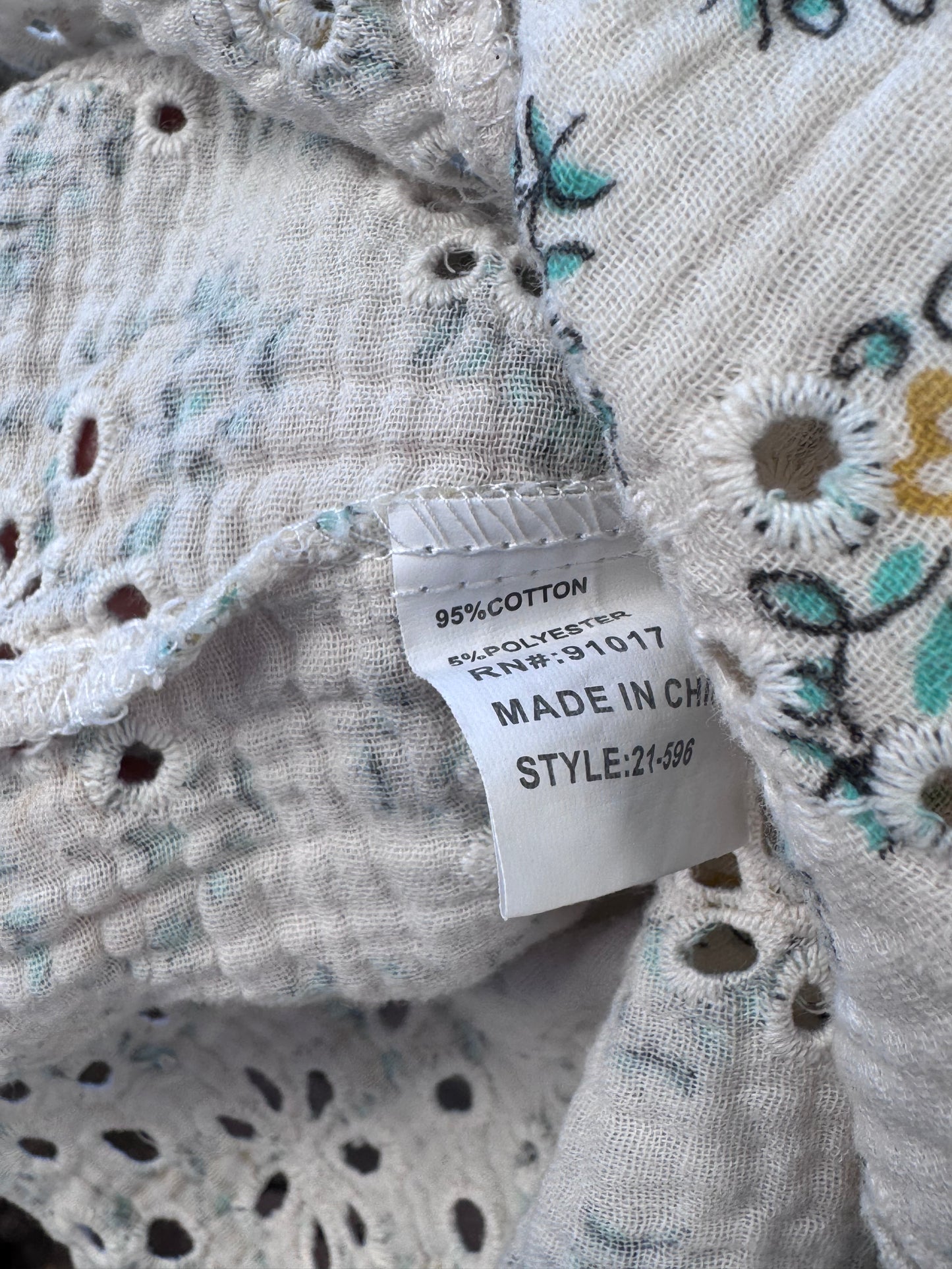 Solitaire Boho Peasant Floral Cotton Eyelet Blouse Sz XL