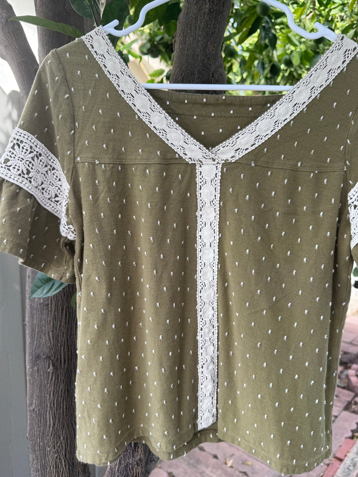 Maeve by Anthropologie Olive Lace Trim Blouse – Size Small