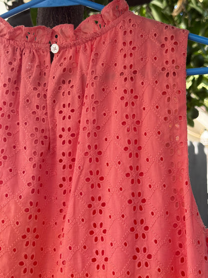 LOFT Coral Eyelet Sleeveless Peplum Top – Sz Small