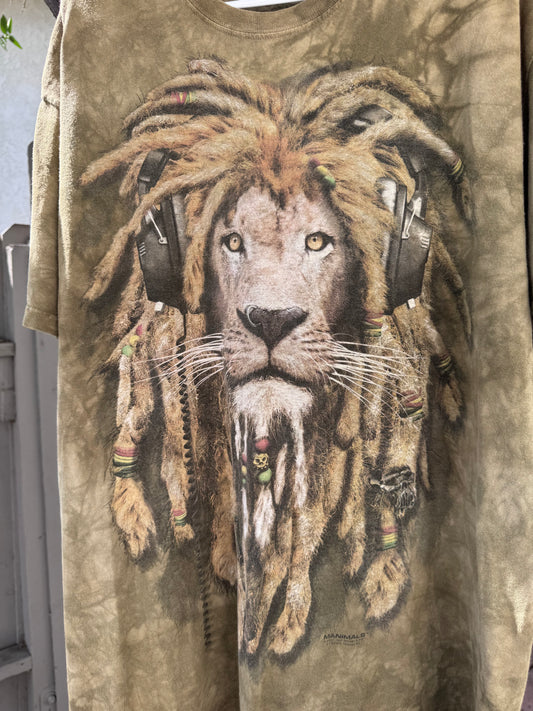 Vtg Rainforest Cafe MANIMALS Lion Headphones Tie-Dye Tee Sz XL