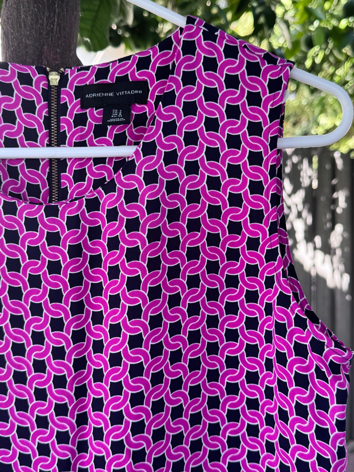 Adrienne Vittadini Geometric Chain Print Shift Dress – Size 12