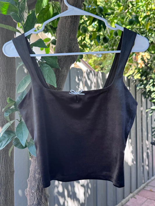 NEW Wild Fable Black Velvet Bow Crop Tank Top – Size S