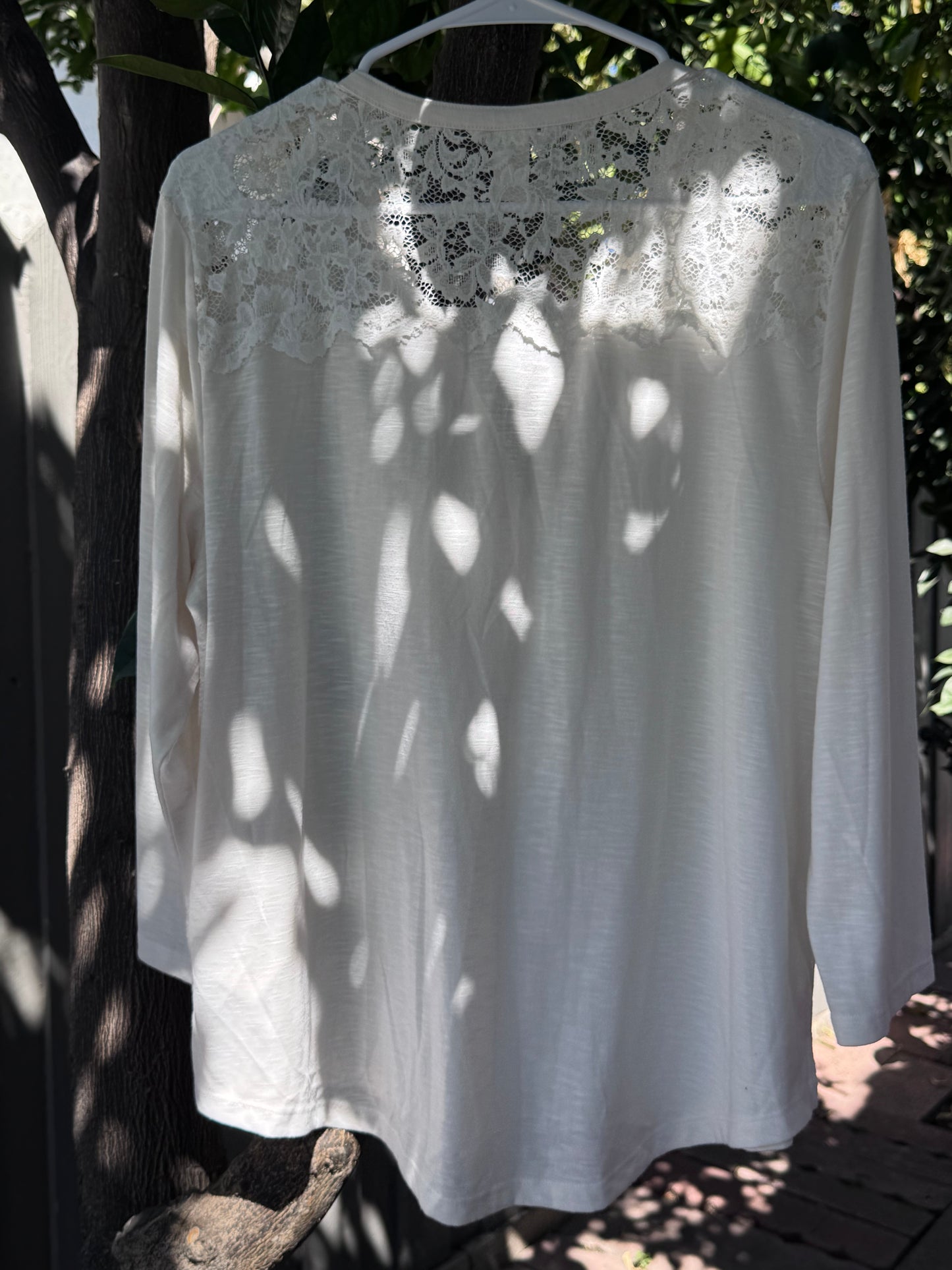 H&M Cream Long Sleeve Blouse with Lace Shoulder Detail – Size L