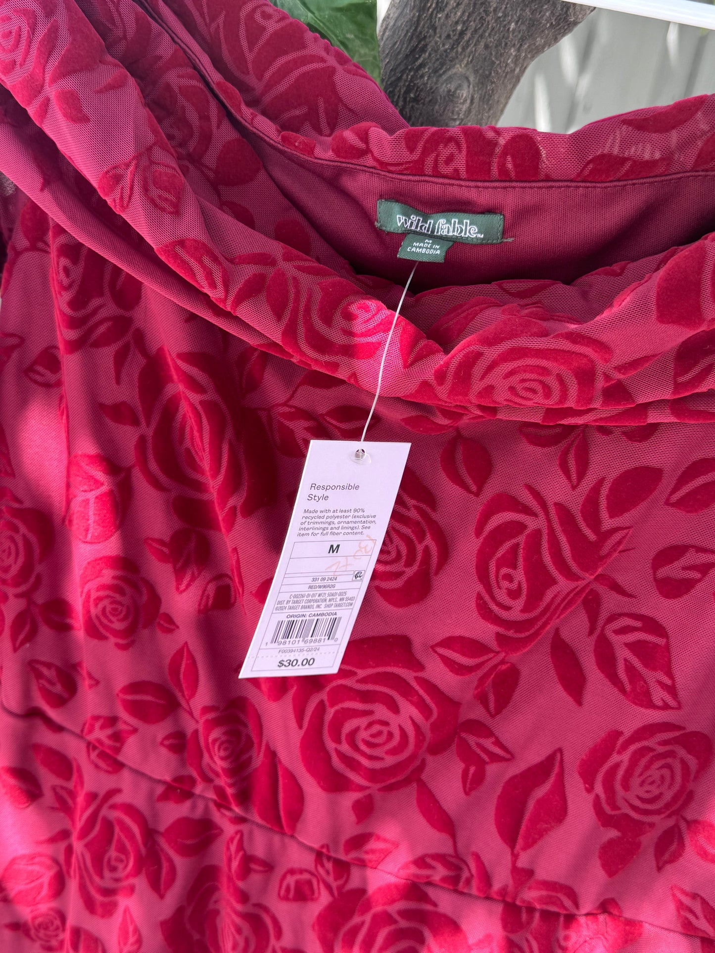 NEW Wild Fable Rose Velvet Floral Mesh Long Sleeve Dress Sz M