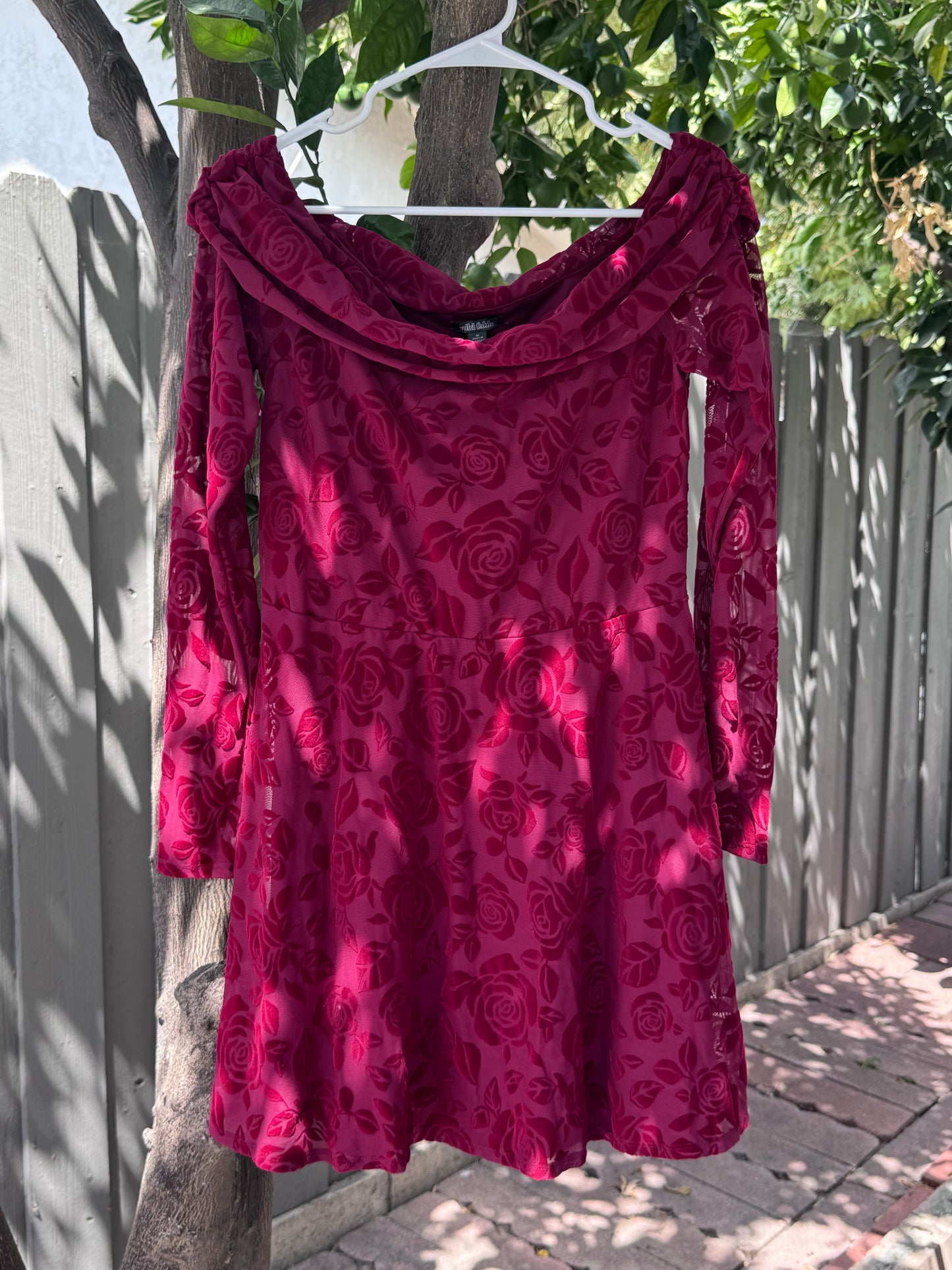 NEW Wild Fable Rose Velvet Floral Mesh Long Sleeve Dress Sz M
