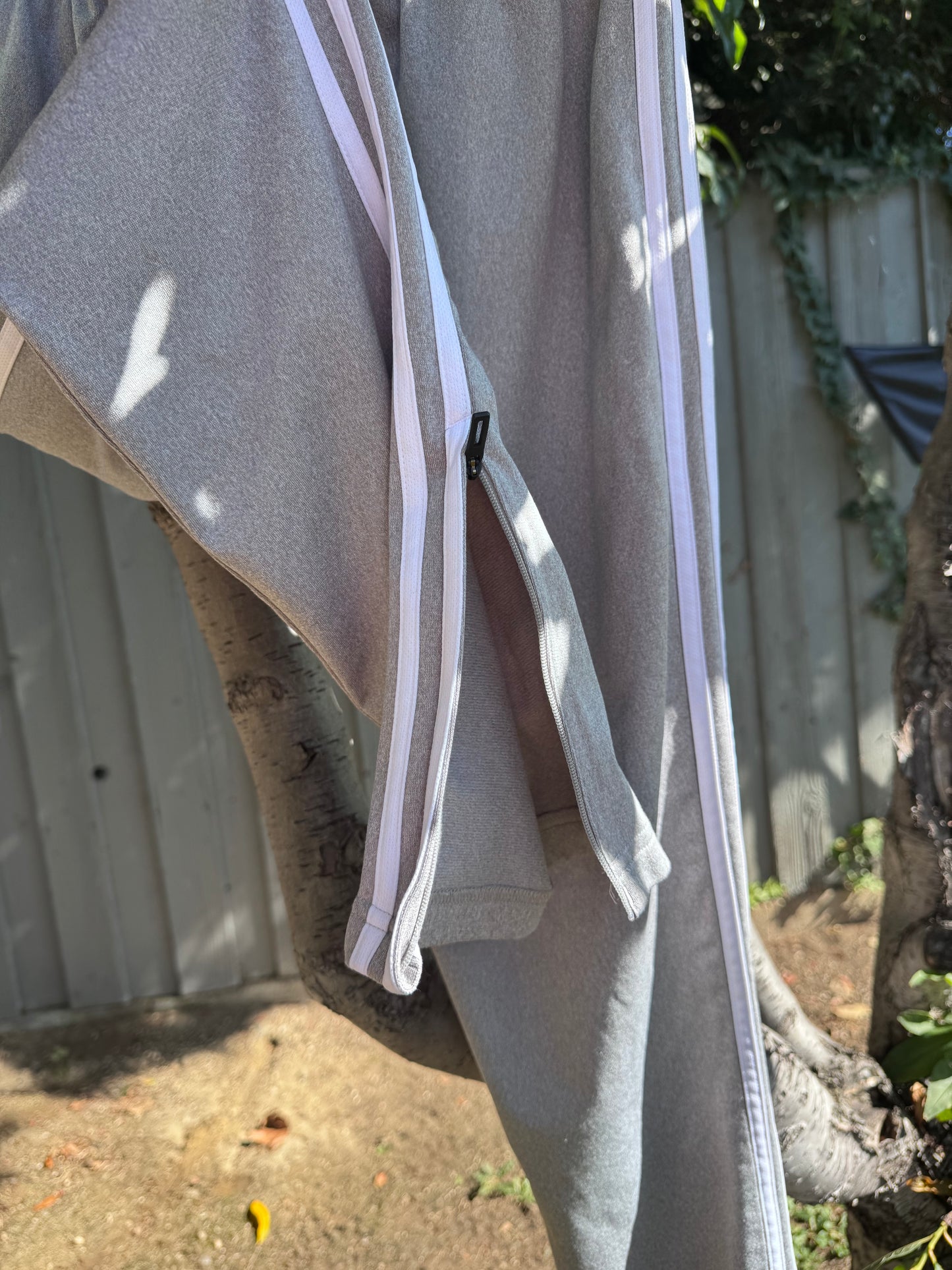 Adidas Gray Track Pants with White Stripes Sz S