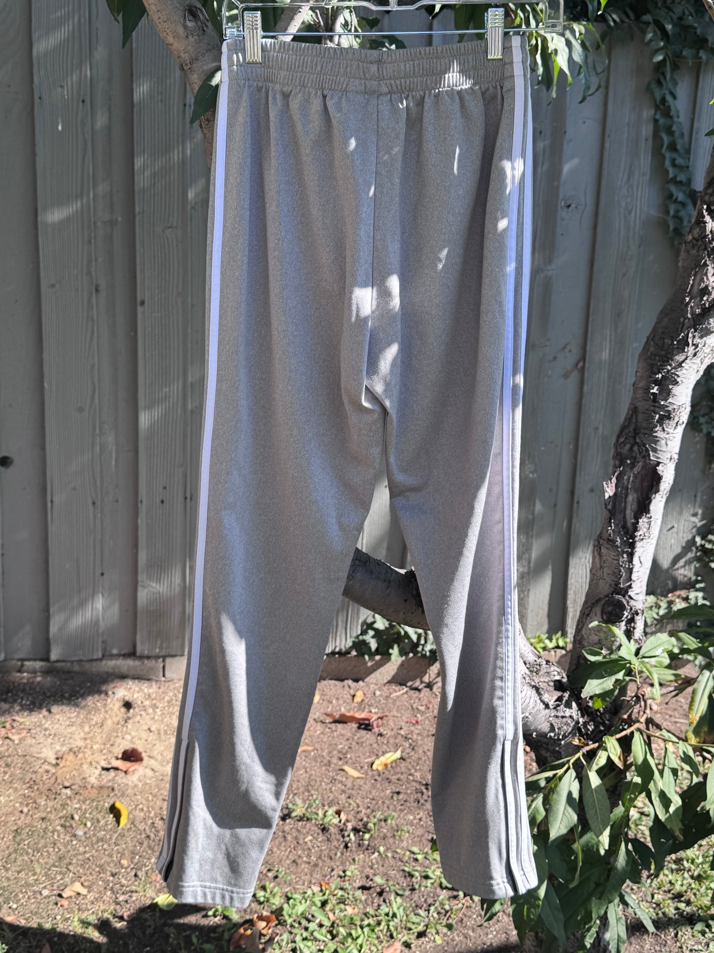 Adidas Gray Track Pants with White Stripes Sz S