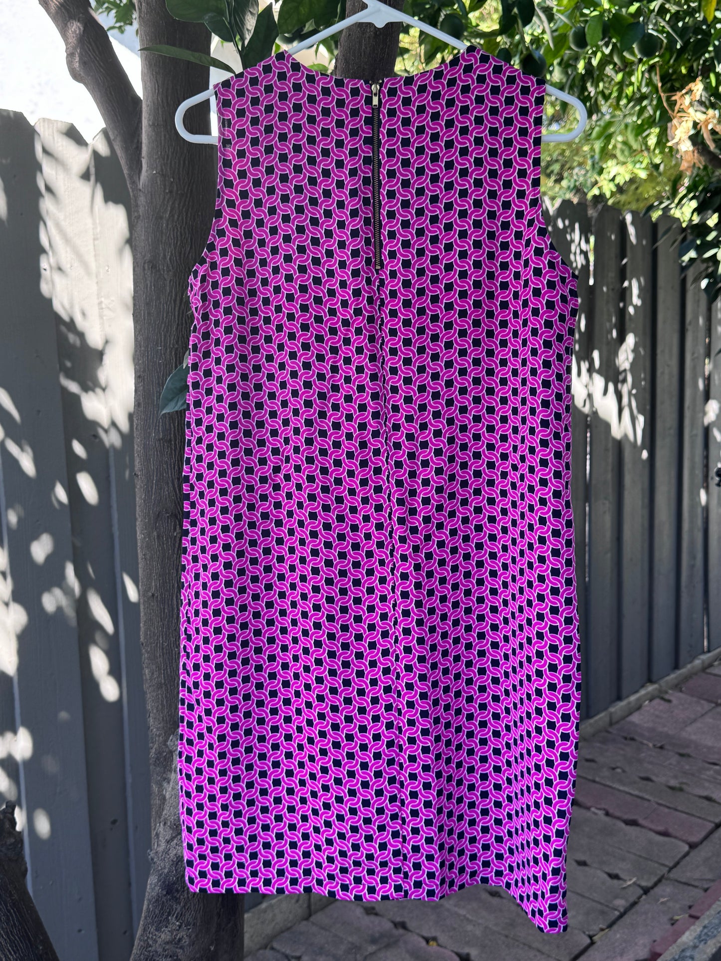 Adrienne Vittadini Geometric Chain Print Shift Dress – Size 12