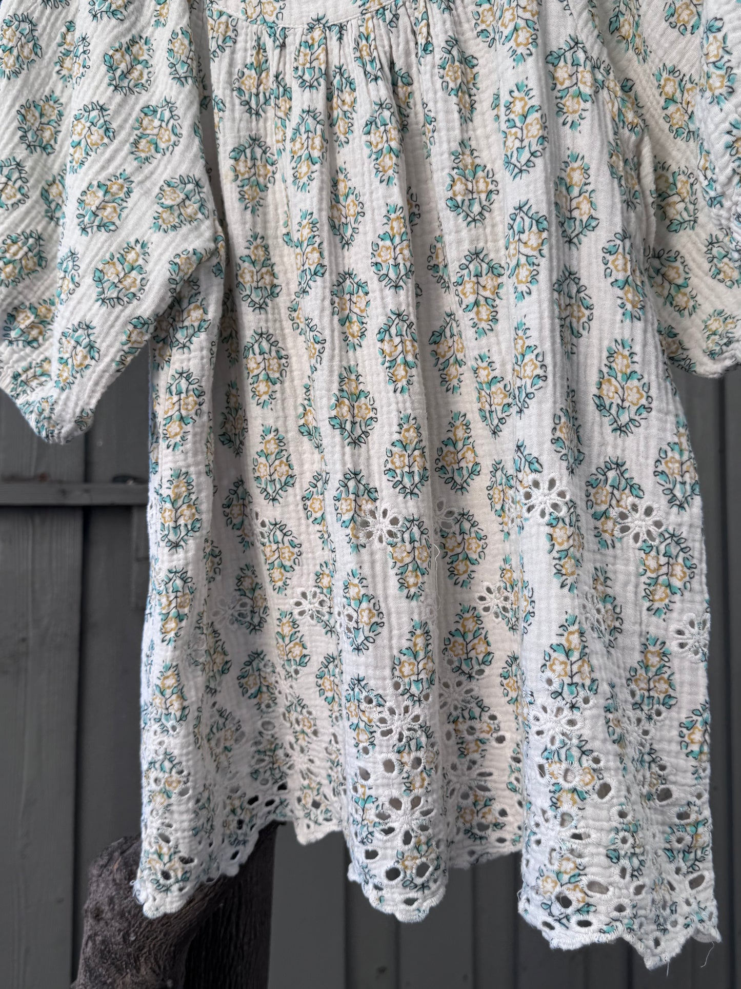 Solitaire Boho Peasant Floral Cotton Eyelet Blouse Sz XL