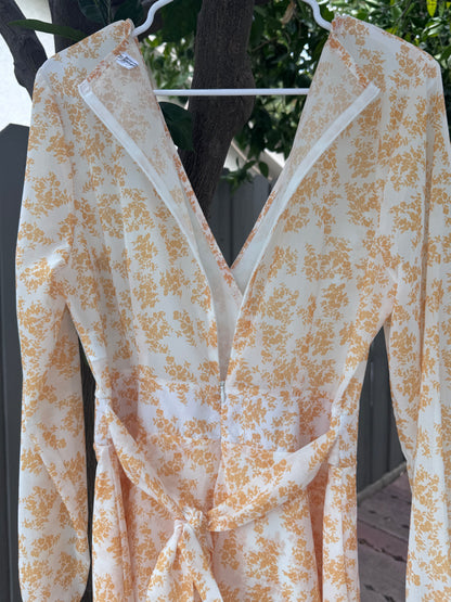 Chic by Fashion Collection White & Mustard Floral Long Sleeve Romper – Size M