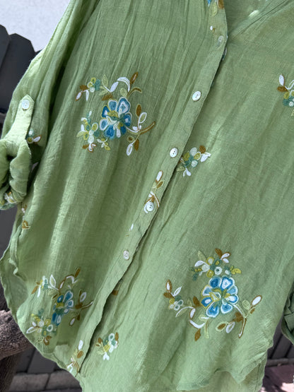 Olive Hill Embroidered Boho Blouse Sz S