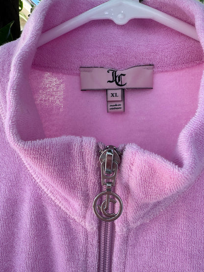 Rare Juicy Couture Pink Velour Track Jacket Glitter Stripe Y2K 2000’s Sz XL