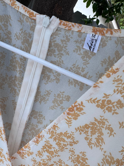 Chic by Fashion Collection White & Mustard Floral Long Sleeve Romper – Size M