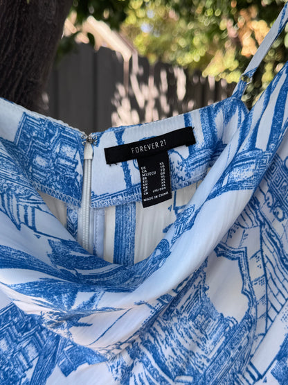 Forever 21 Blue & White Toile Print Slip Dress – Size XL